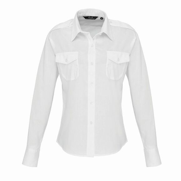 Premier Womens/Ladies Long-Sleeved Pilot Shirt / White - Picture 1 of 4